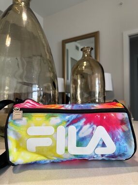 FILA Tie-Dye Logo Duffle Bag - Red, Yellow, Blue, Pink, Purple